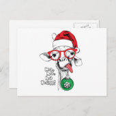 Kerstkerstman Giraffe Feestdagenkaart (Voorkant / Achterkant)