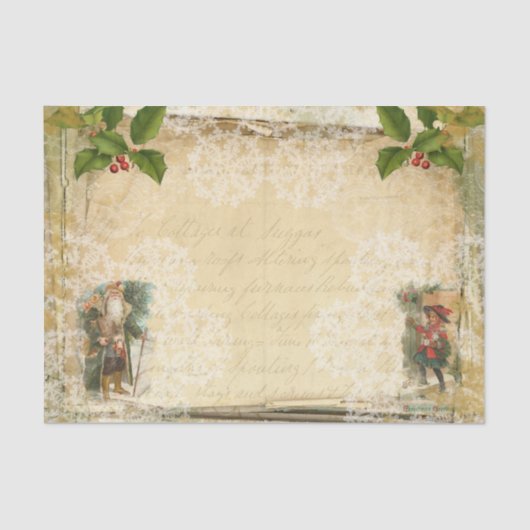  kerstkerstman, kind en schrijven tissuepapier (Voorkant)