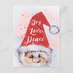 Kerstkerstman waterverf Santa Claus "Joy Love Peac Feestdagenkaart