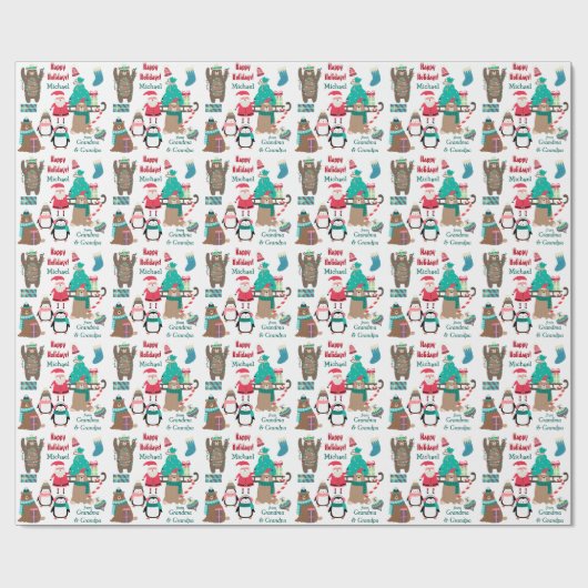 KerstKerstmis, Beren en pinguïns op maat Cadeaupapier (Vlak)