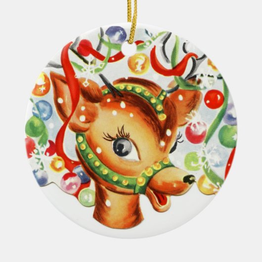 kerstkerstversiering met rendierkeramiek keramisch ornament (Voorkant)