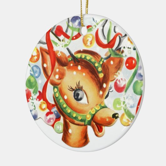 kerstkerstversiering met rendierkeramiek keramisch ornament (Links)