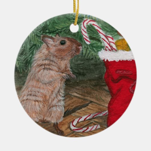 Kerstkerstversiering met Snoep Gerbil Keramisch Ornament (Voorkant)