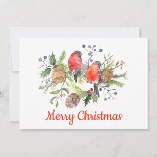 KerstkerstWaterverf Bullfinch Floral op maat Feestdagenkaart