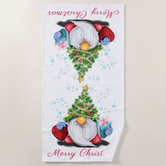 Kerstkeukenhanddoek met cadeau strandlaken (Voorkant)