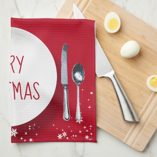 kerstkeukenhanddoeken voor Bord met Snowman Theedoek (Quarter Fold)