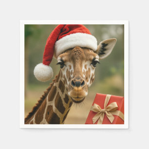 Kerstkijkende Giraffe Met Kerstcadeau Servet