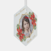 Kerstkind Foto van Poinsettia Pine Gold Script Glas Ornament (Voorkant Rechts)