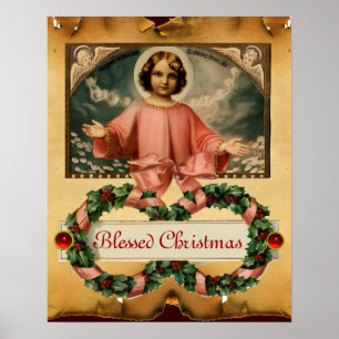 KERSTKIND MET ENGELEN EN KERSTKRANSEN POSTER