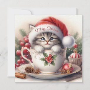 Kerstkitten in een theekopje feestdagenkaart