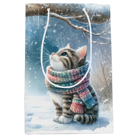 Kerstkitten met een wintersjaal medium cadeauzakje (Voorkant)