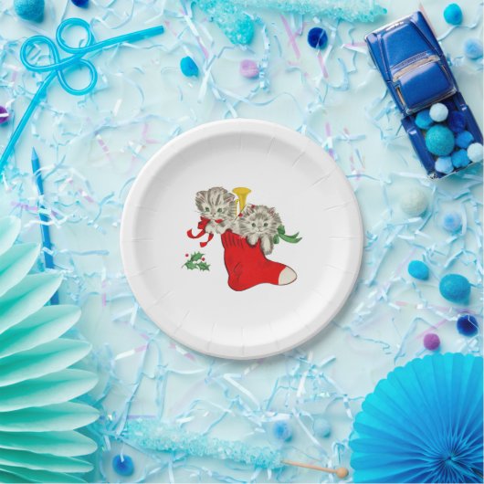 Kerstkittens Retro Papieren Bordje (Feest)