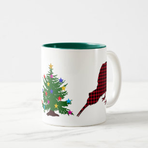 KerstKiwi Bird Red, Black Buffalo Play, Tree Tweekleurige Koffiemok
