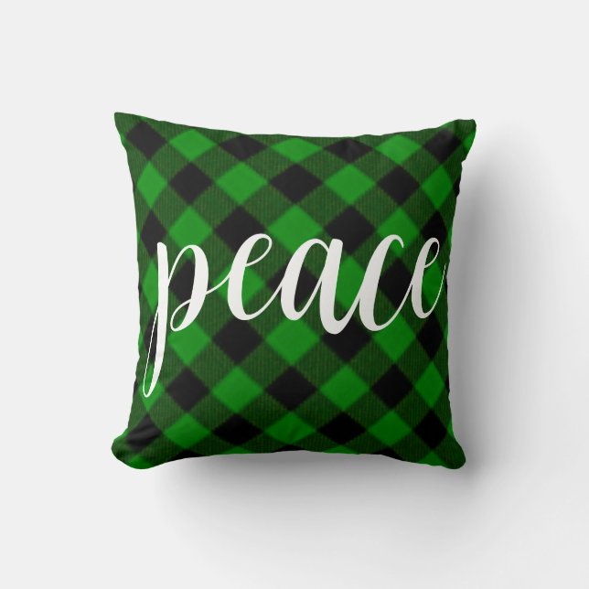 Kerstklassiek groen Plaid klassiek vredesscript Kussen (Voorkant)