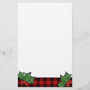 Kerstklassieker Red Plaid Holly bessen bladeren Briefpapier