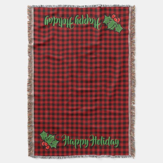 Kerstklassieker Red Plaid Holly bessen bladeren Deken (Voorkant Verticaal)