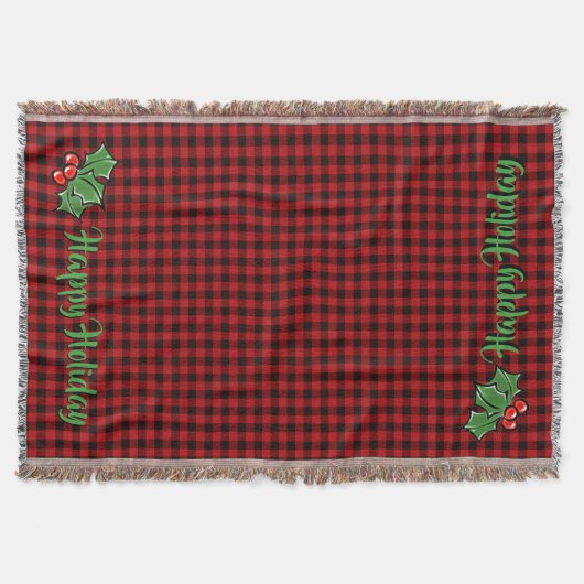 Kerstklassieker Red Plaid Holly bessen bladeren Deken (Voorkant)