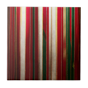 Kerstkleur Strepen Rood Groen Wit Goud Tegeltje