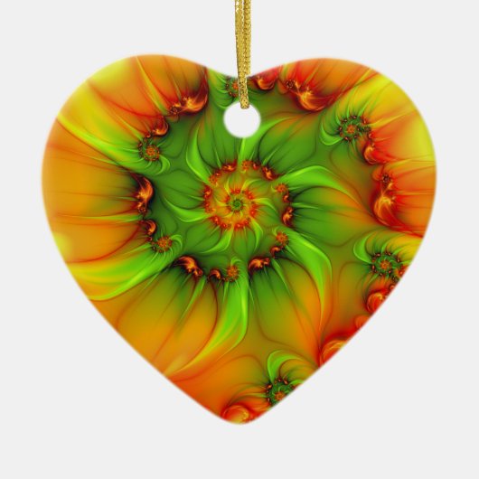 Kerstkleuren Abstracte kleurrijke fractaalhartkuns Keramisch Ornament (Voorkant)