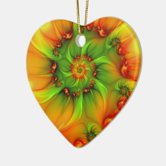 Kerstkleuren Abstracte kleurrijke fractaalhartkuns Keramisch Ornament (Links)