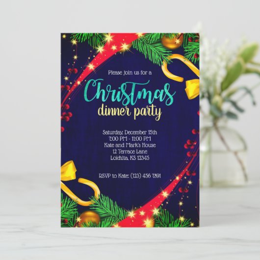 Kerstkleuren Dinner Party Uitnodigen Kaart (Staand voorkant)