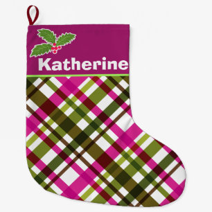 Kerstkleuren geruite sok grote kerstsok