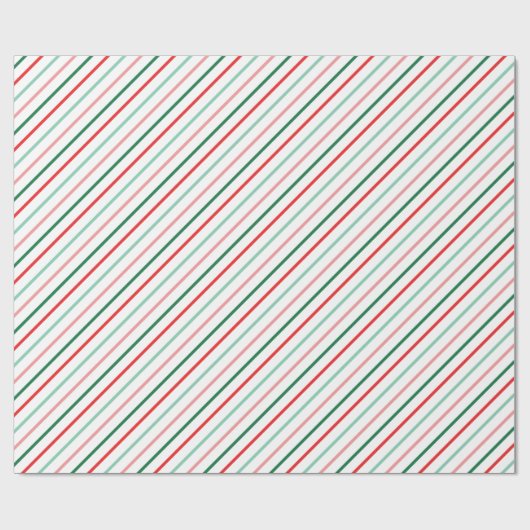 Kerstkleurig Matig Stripe Rood Roze Groen Cadeaupapier (Vlak)