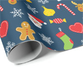 Kerstkleurige blauwachtergrond cadeaupapier (Rol Hoek)