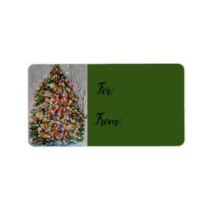 kerstkleurige boom. etiket