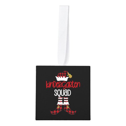 Kerstkleuterschool Elf-leraar student B Kubus Ornament (Voorkant)