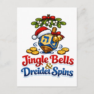 Kerstklokjes & Driedel draait Christmukkah Hanukka Feestdagenkaart