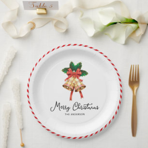 Kerstklokken en rode lint Kerstvakantie Papieren Bordje