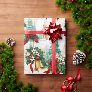 Kerstklokken lint Poinsettia Bloem Cadeaupapier