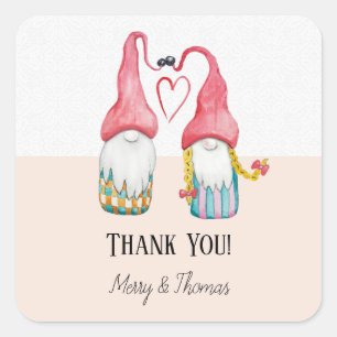 kerstknomes in Love Waterverf handbeschilderd Vierkante Sticker