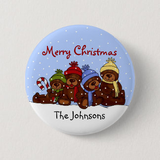 kerstknop voor beer familie ronde button 5,7 cm