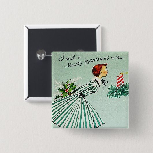 kerstknop voor retro vierkante button 5,1 cm (Voorkant /achterkant)
