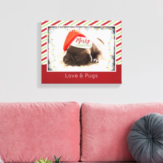 Kerstknuppel in Santa Hat met kerstlampjes Canvas Afdruk (Insitu (Woonkamer))