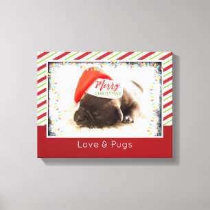 Kerstknuppel in Santa Hat met kerstlampjes Canvas Afdruk