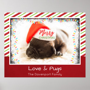 Kerstknuppel in Santa Hat met kerstlampjes Poster