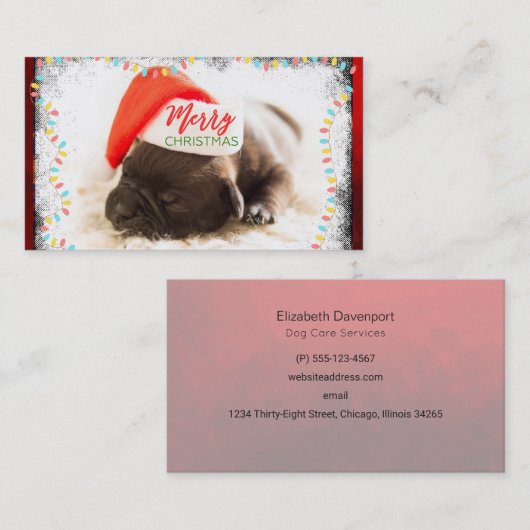 Kerstknuppel in Santa Hat met kerstlampjes Visitekaartje (Voorkant / Achterkant)