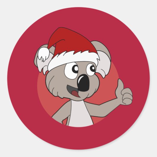 Kerstkoala-cartoon Ronde Sticker (Voorkant)
