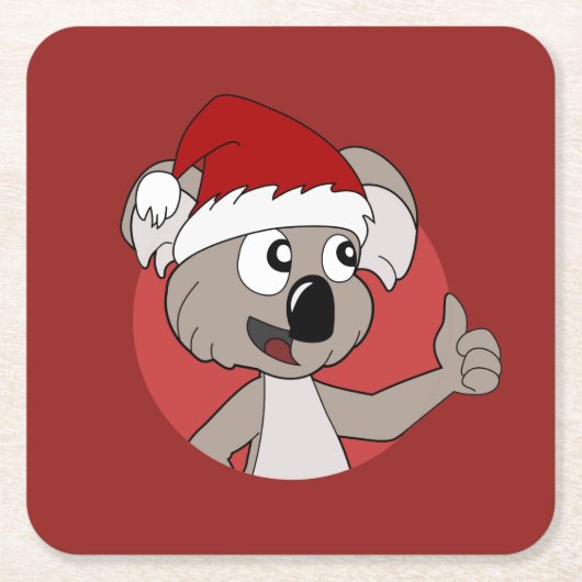 Kerstkoala-cartoon Vierkante Kartonnen Onderzetter (Voorkant)