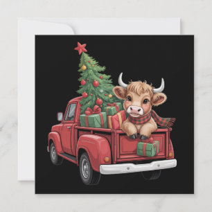Kerstkoe Highland Koe in Truck Farm Xmas Feestdagenkaart