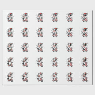 Kerstkoe rijdend op roze scooter vintage vector_1 cadeaupapier