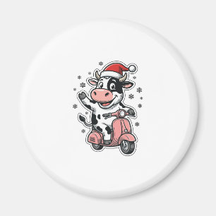 Kerstkoe rijdend op roze scooter vintage vector_1 magneet