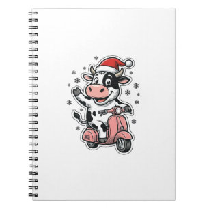Kerstkoe rijdend op roze scooter vintage vector_1 notitieboek