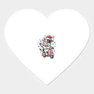 Kerstkoe rijdt op roze scooter vintage vector_1 hart sticker