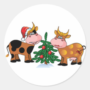 kerstKoeien Ronde Sticker