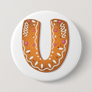 Kerstkoek Letter U Monogram Kerst Koekje Ronde Button 7,6 Cm