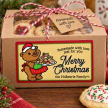 Kerstkoekcadeau-etiket met knuffelige Santa-beer